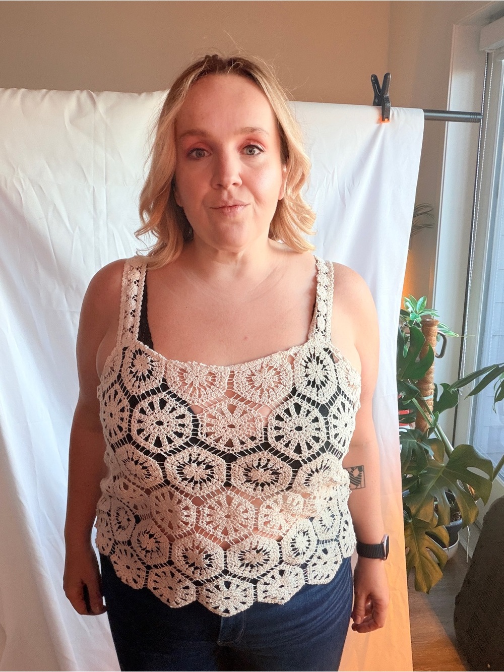 torrid festi Crochet Lace Tank Top - Cream - Picture 3 of 4